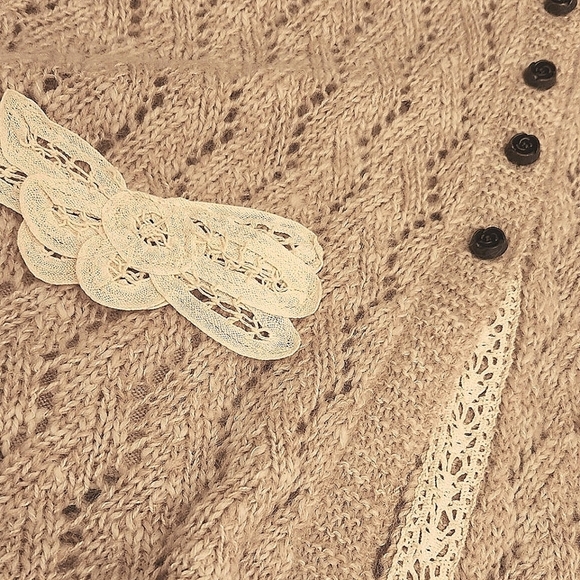 Odille Anthropologie Crochet Lace Sweater/Poncho Button Down Front Pockets OSFM - Picture 7 of 15